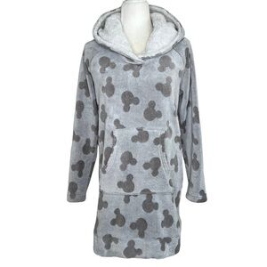 Disney Lounger Mickey Mouse Tunic Kangaroo Pocket Faux Fur Hoodie Gray Small S